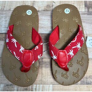 Red Palm Tree Print Kids Flip-Flops Size 12